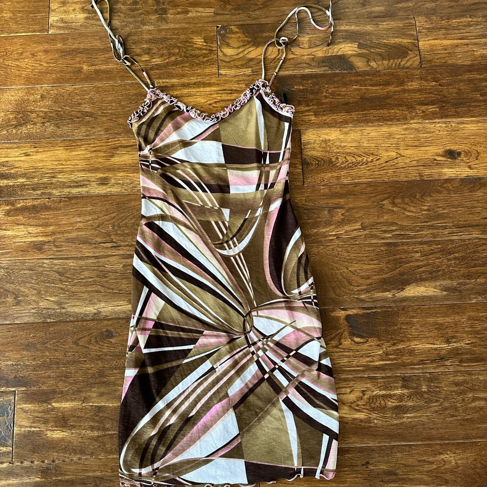 Katie K Brown and Pink Geometric Mini Dress